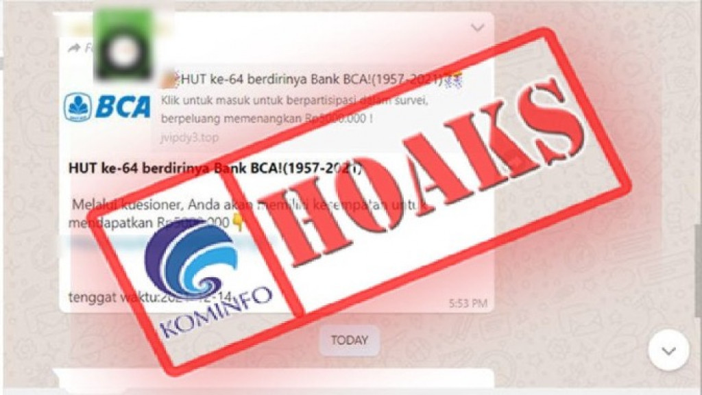 [HOAKS] HUT ke-64 BCA dan Pembagian Hadiah Rp5 Juta